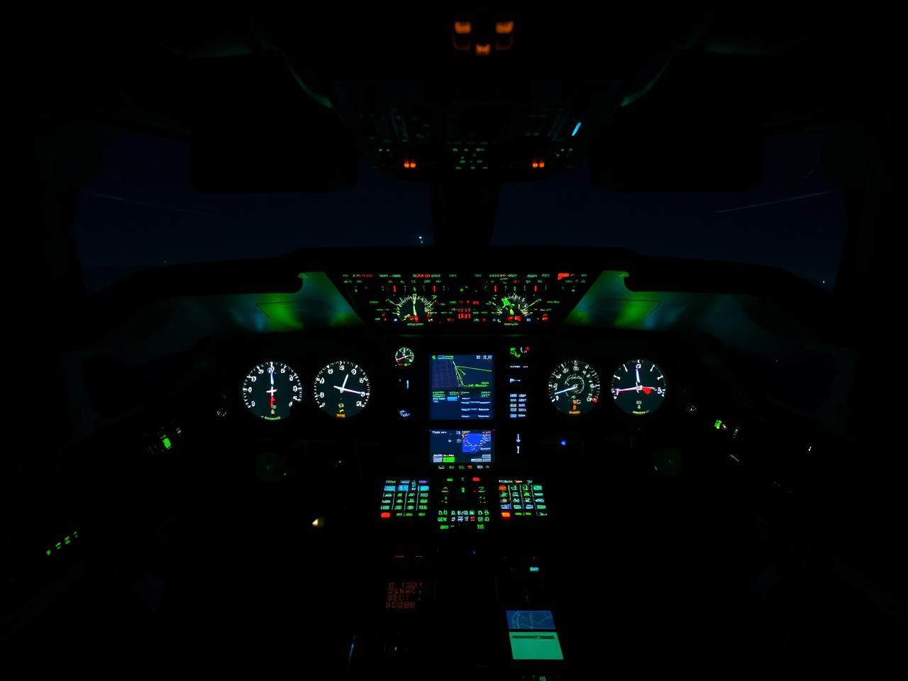 Aircraft cockpit at night