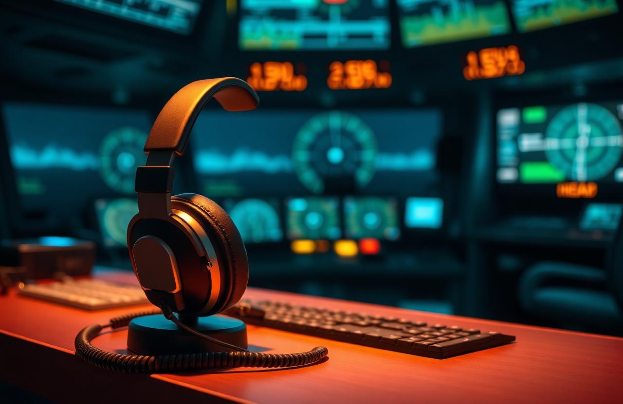 Aviation control tower headset and radar displays